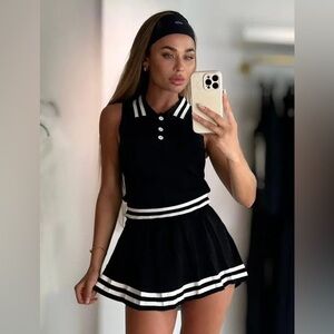 Jessica Bara Xina Collared Top and Pleated Mini Skirt Two Piece Set